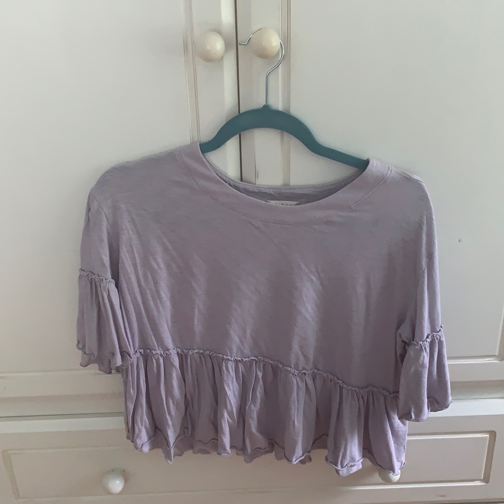 Altar’d State Lavender Cropped Ruffled Tee Shirt